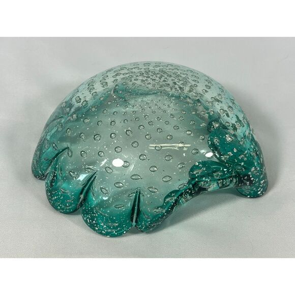 MCM Murano Bubble Glass Green Candy Trinket Dish Ashtray - Picture 8 of 9